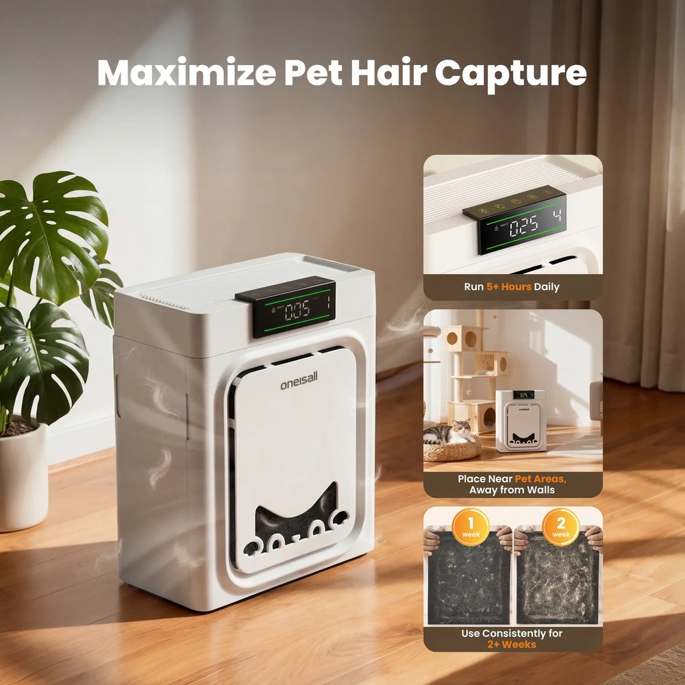 Purifier designed to maximize pet hair capture