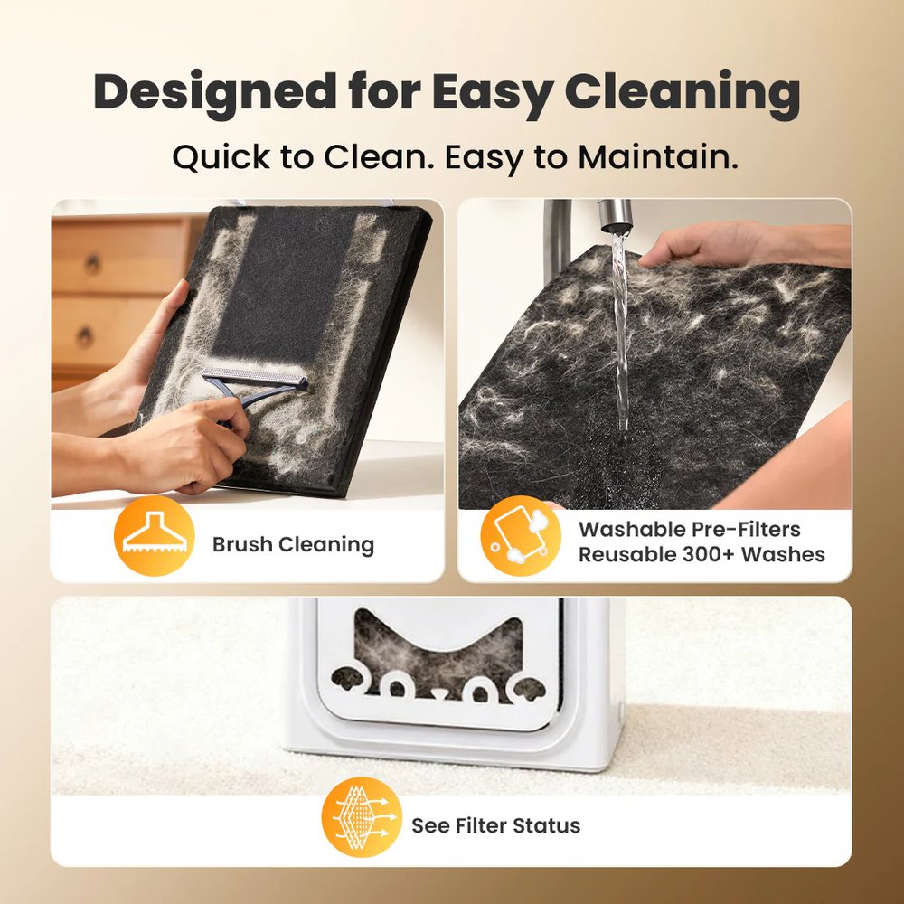Brush cleaning the washable pre-filter
